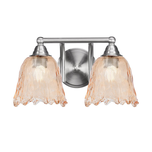 Toltec Paramount 2-Light Bath Bar | Brushed Nickel and Amber Lava Glass | Bathroom & Powder Room Vanity Light | 8 x 8.75 in | Model 3422-BN-4233
