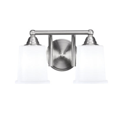 Toltec Paramount 2-Light Bath Bar | Brushed Nickel and White Opal Glass | Bathroom Vanity & Powder Room | 7.25 x 7.75 in | Model 3422-BN-5031