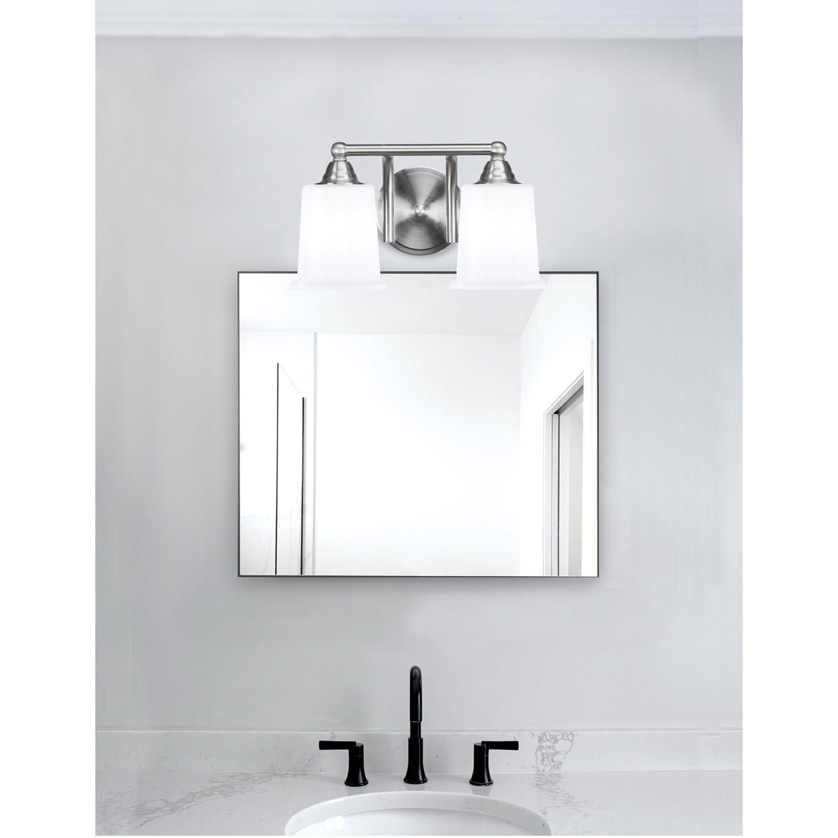Toltec Paramount 2-Light Bath Bar | Brushed Nickel and White Opal Glass | Bathroom Vanity & Powder Room | 7.25 x 7.75 in | Model 3422-BN-5031