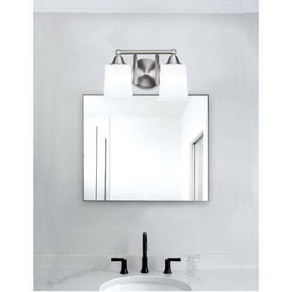 Toltec Paramount 2-Light Bath Bar | Brushed Nickel and White Opal Glass | Bathroom Vanity & Powder Room | 7.25 x 7.75 in | Model 3422-BN-5031