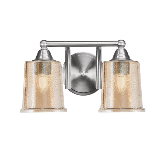 Toltec Paramount 2-Light Bath Bar | Brushed Nickel and Amber Bubble Glass | Bathroom Vanity & Powder Room | 7.25 x 7.75 in | Model 3422-BN-5033