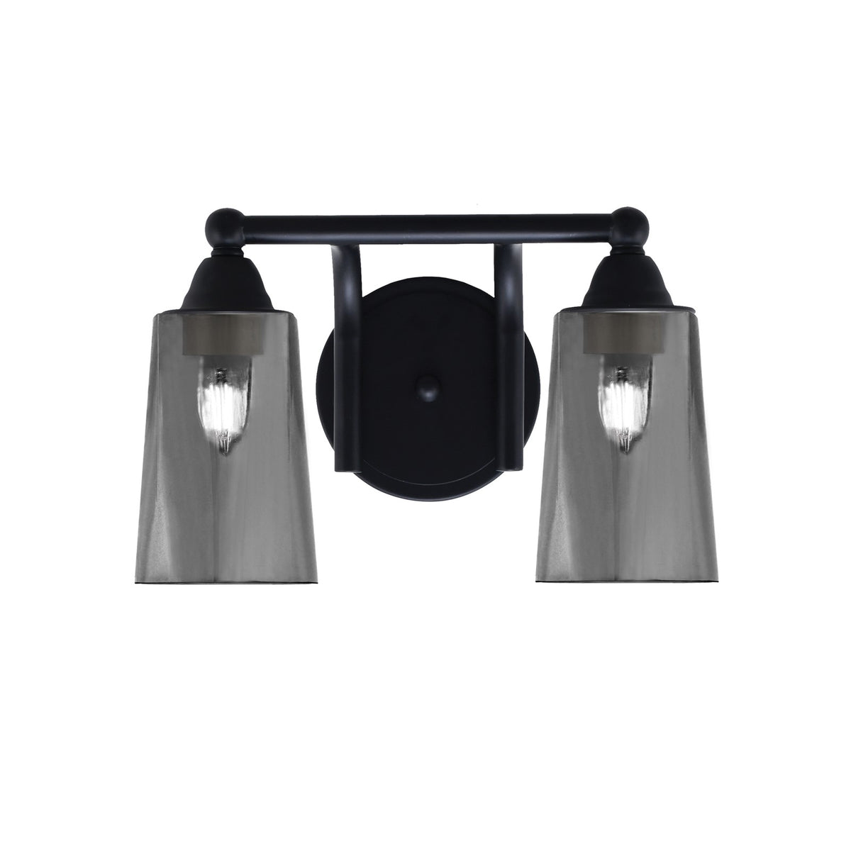 Toltec Paramount 2-Light Bath Bar | Matte Black and Smoke Bubble Glass | Bathroom & Powder Room Vanity Light | 7.25 x 8.75 in | Model 3422-MB-262