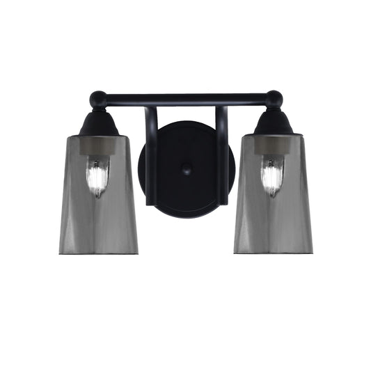 Toltec Paramount 2-Light Bath Bar | Matte Black and Smoke Bubble Glass | Bathroom & Powder Room Vanity Light | 7.25 x 8.75 in | Model 3422-MB-262
