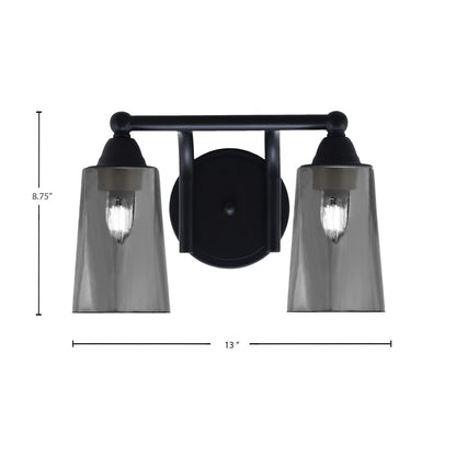 Toltec Paramount 2-Light Bath Bar | Matte Black and Smoke Bubble Glass | Bathroom & Powder Room Vanity Light | 7.25 x 8.75 in | Model 3422-MB-262