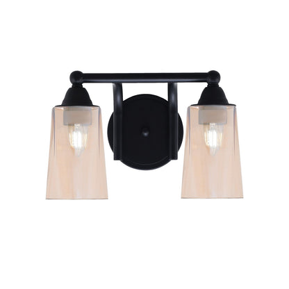 Toltec Paramount 2-Light Bath Bar | Modern Matte Black and Amber Gradient Glass | Bathroom Vanity & Powder Room | 7.25 x 8.75 in | Model 3422-MB-263