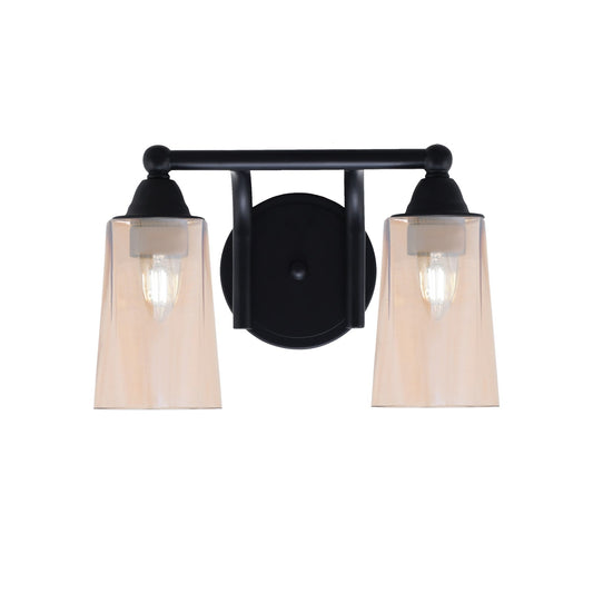 Toltec Paramount 2-Light Bath Bar | Modern Matte Black and Amber Gradient Glass | Bathroom Vanity & Powder Room | 7.25 x 8.75 in | Model 3422-MB-263
