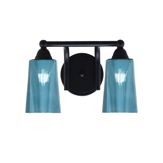 Toltec Paramount 2-Light Bath Bar | Modern Matte Black and Blue Gradient Glass | Bathroom Vanity & Powder Room | 7.25 x 8.75 in | Model 3422-MB-265