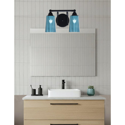 Toltec Paramount 2-Light Bath Bar | Modern Matte Black and Blue Gradient Glass | Bathroom Vanity & Powder Room | 7.25 x 8.75 in | Model 3422-MB-265