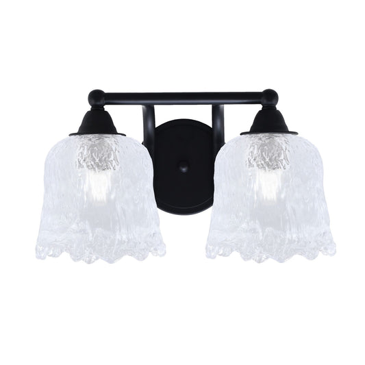 Toltec Paramount 2-Light Bath Bar | Modern Matte Black Steel and Clear Lava Glass | Bathroom & Powder Room Vanity | 8 x 8.75 in | Model 3422-MB-4230