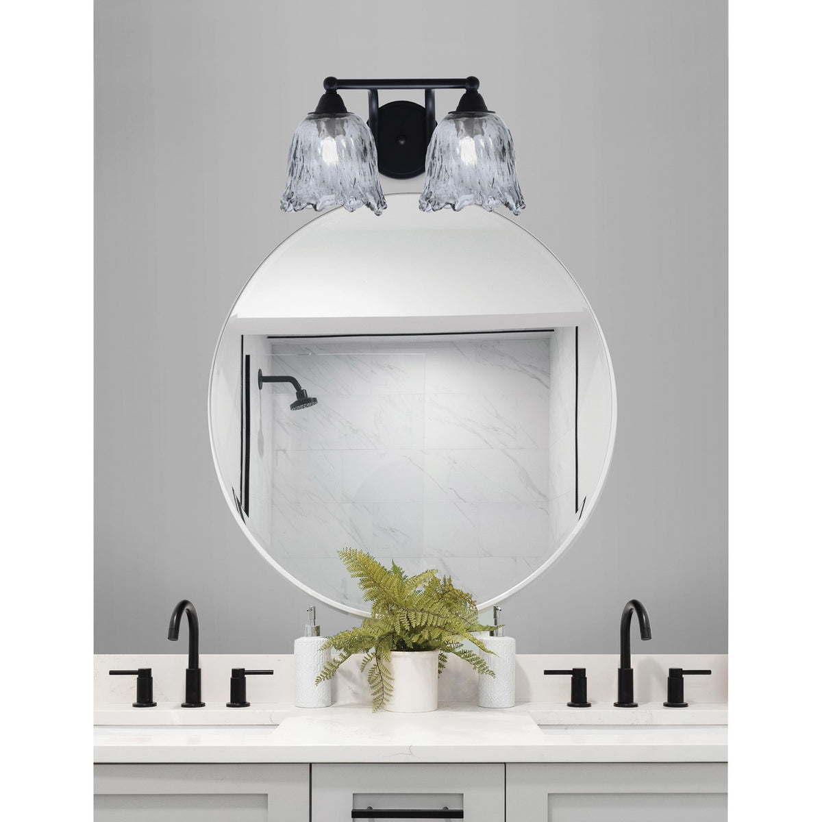Toltec Paramount 2-Light Bath Bar | Modern Matte Black Steel and Smoke Lava Glass | Bathroom & Powder Room Vanity | 8 x 8.75 in | Model 3422-MB-4232