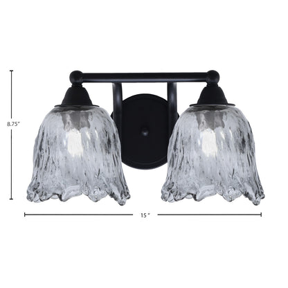 Toltec Paramount 2-Light Bath Bar | Modern Matte Black Steel and Smoke Lava Glass | Bathroom & Powder Room Vanity | 8 x 8.75 in | Model 3422-MB-4232