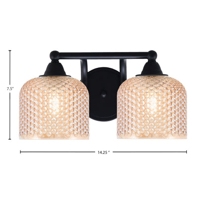 Toltec Paramount 14.25in 2-Light Bath Bar | Modern Matte Black Steel and Amber Textured Glass | Bathroom Vanity Light | 14.25 x 8 x 7.5 in | Model 3422-MB-4613