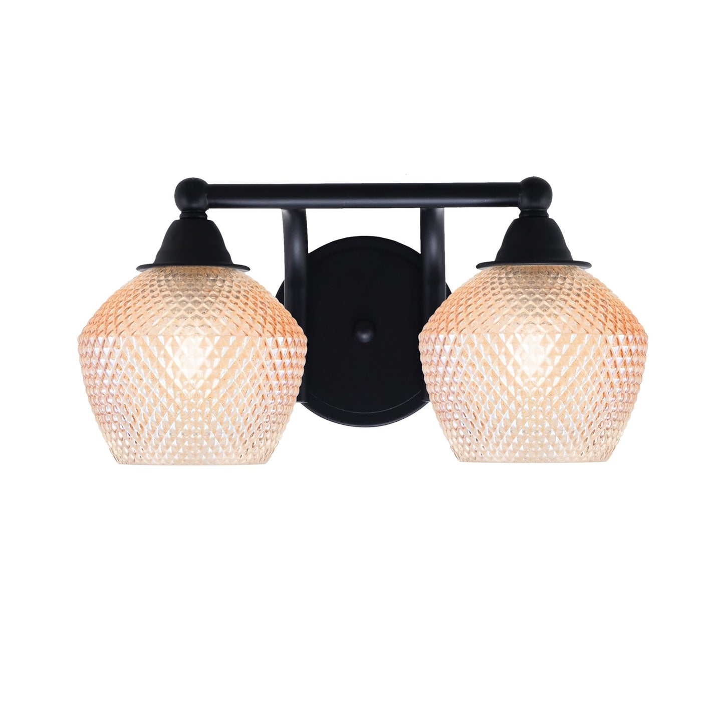 Toltec Paramount 14.25in 2-Light Bath Bar | Industrial Matte Black Steel and Amber Textured Glass | Bathroom Vanity | 14.25 x 7.5 x 8 in | Model 3422-MB-4623
