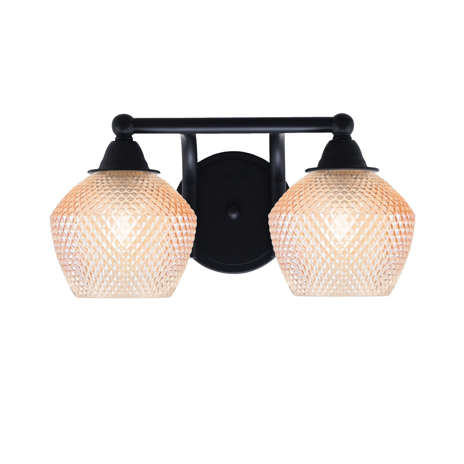 Toltec Paramount 14.25in 2-Light Bath Bar | Industrial Matte Black Steel and Amber Textured Glass | Bathroom Vanity | 14.25 x 7.5 x 8 in | Model 3422-MB-4623