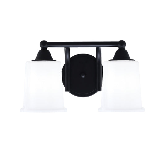 Toltec Paramount 2-Light Bath Bar | Modern Matte Black and White Opal Glass | Bathroom Vanity & Powder Room | 7.25 x 7.75 in | Model 3422-MB-5031