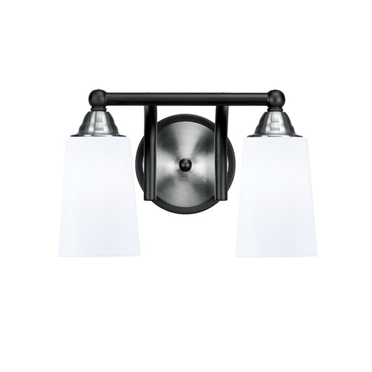 Toltec Paramount 2-Light Bath Bar | Matte Black & Brushed Nickel Steel and White Opal Glass | Bathroom Vanity & Powder Room | 7.25 x 8.75 in | Model 3422-MBBN-261