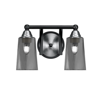 Toltec Paramount 2-Light Bath Bar | Matte Black & Brushed Nickel Steel and Smoke Bubble Glass | Bathroom Vanity & Powder Room | 7.25 x 8.75 in | Model 3422-MBBN-262