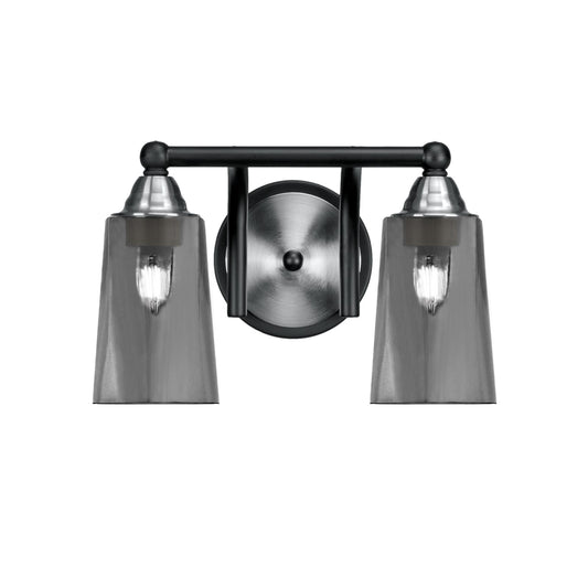 Toltec Paramount 2-Light Bath Bar | Matte Black & Brushed Nickel Steel and Smoke Bubble Glass | Bathroom Vanity & Powder Room | 7.25 x 8.75 in | Model 3422-MBBN-262