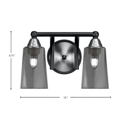 Toltec Paramount 2-Light Bath Bar | Matte Black & Brushed Nickel Steel and Smoke Bubble Glass | Bathroom Vanity & Powder Room | 7.25 x 8.75 in | Model 3422-MBBN-262