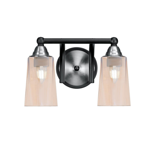 Toltec Paramount 2-Light Bath Bar | Matte Black & Brushed Nickel Steel and Amber Gradient Glass | Bathroom Vanity & Powder Room | 7.25 x 8.75 in | Model 3422-MBBN-263