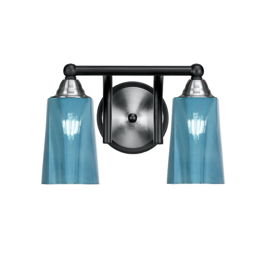 Toltec Paramount 2-Light Bath Bar | Matte Black & Brushed Nickel Steel and Blue Gradient Glass | Bathroom Vanity & Powder Room | 7.25 x 8.75 in | Model 3422-MBBN-265