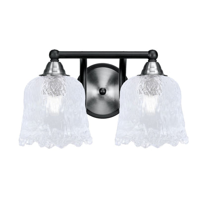 Toltec Paramount 2-Light Bath Bar | Matte Black & Brushed Nickel Steel and Clear Lava Glass | Bathroom & Powder Room Vanity | D 8 x H 8.75 in | Model 3422-MBBN-4230