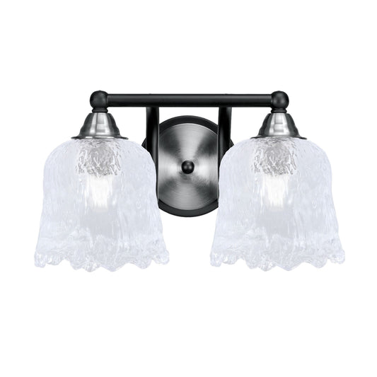 Toltec Paramount 2-Light Bath Bar | Matte Black & Brushed Nickel Steel and Clear Lava Glass | Bathroom & Powder Room Vanity | D 8 x H 8.75 in | Model 3422-MBBN-4230