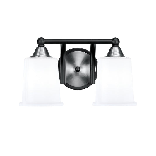 Toltec Paramount 2-Light Bath Bar | Matte Black & Brushed Nickel Steel and White Opal Glass | Bathroom & Powder Room Vanity | D 7.25 x H 7.75 in | Model 3422-MBBN-5031