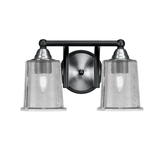 Toltec Paramount 2-Light Bath Bar | Matte Black & Brushed Nickel Steel and Smoke Bubble Glass | Bathroom & Powder Room Vanity | D 7.25 x H 7.75 in | Model 3422-MBBN-5032