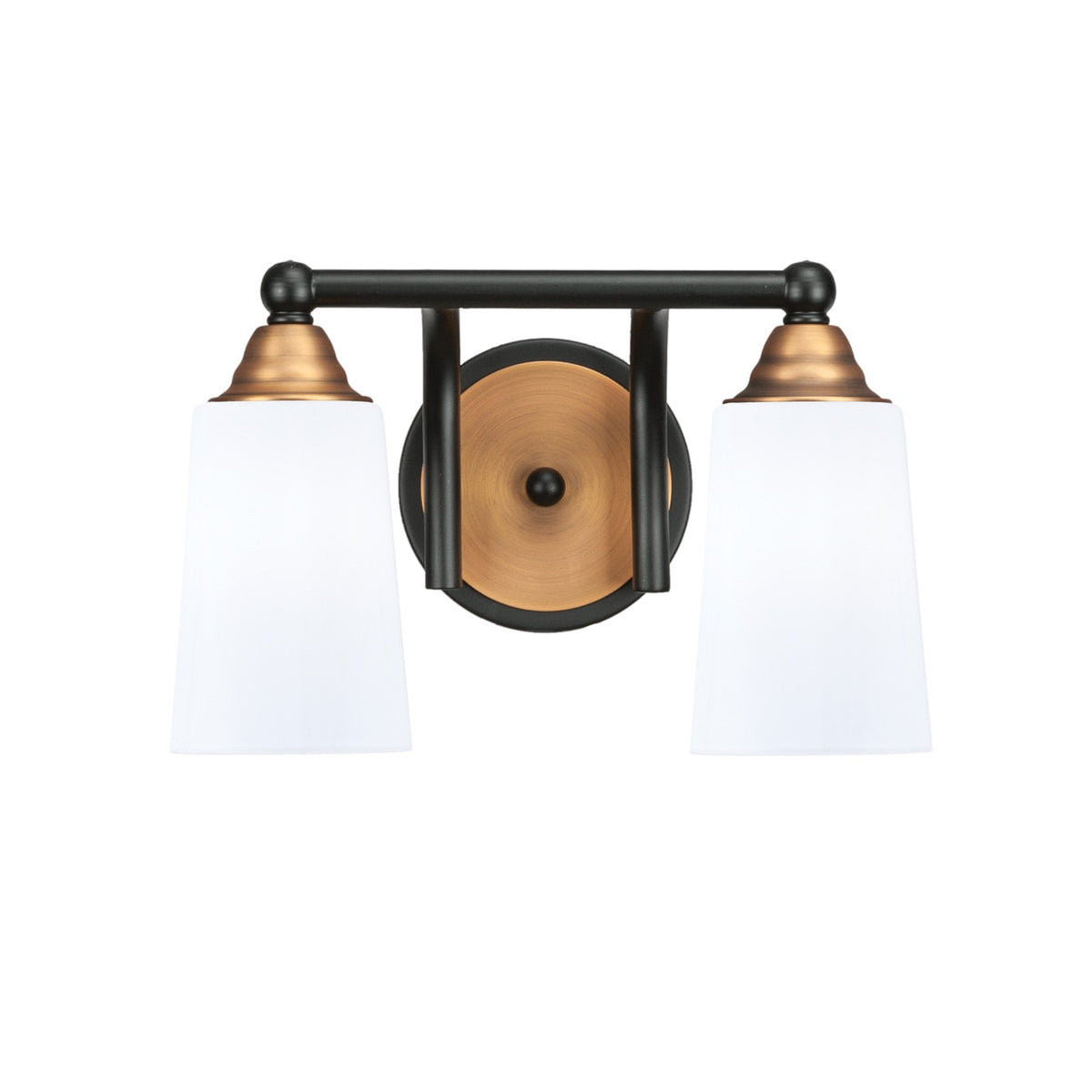 Toltec Paramount 8.75in 2-Light Bath Bar | Modern Matte Black & Brass and White Opal Glass | Bathroom Vanity | 7.25 x 8.75 in | Model 3422-MBBR-261