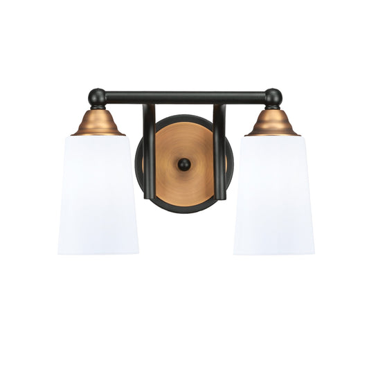 Toltec Paramount 8.75in 2-Light Bath Bar | Modern Matte Black & Brass and White Opal Glass | Bathroom Vanity | 7.25 x 8.75 in | Model 3422-MBBR-261