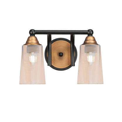 Toltec Paramount 2-Light Bath Bar | Matte Black & Brass with Amber Gradient Glass | Bathroom Vanity & Powder Room | 7.25 x 8.75 in | Model 3422-MBBR-263