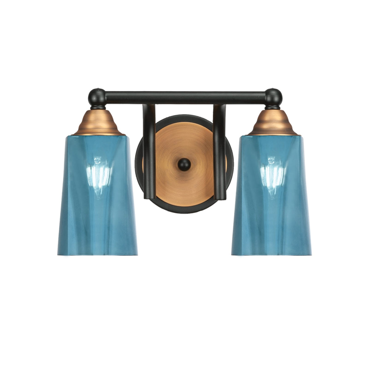Toltec Paramount 2-Light Bath Bar | Matte Black & Brass with Blue Gradient Glass | Bathroom Vanity & Powder Room | 7.25 x 8.75 in | Model 3422-MBBR-265