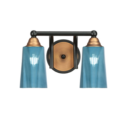 Toltec Paramount 2-Light Bath Bar | Matte Black & Brass with Blue Gradient Glass | Bathroom Vanity & Powder Room | 7.25 x 8.75 in | Model 3422-MBBR-265