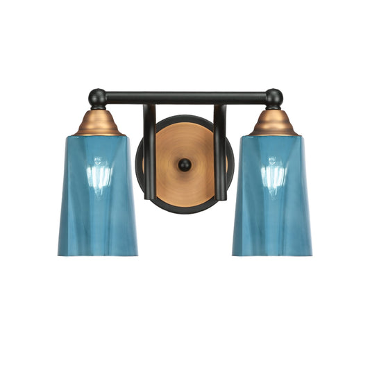 Toltec Paramount 2-Light Bath Bar | Matte Black & Brass with Blue Gradient Glass | Bathroom Vanity & Powder Room | 7.25 x 8.75 in | Model 3422-MBBR-265
