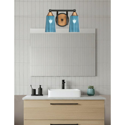 Toltec Paramount 2-Light Bath Bar | Matte Black & Brass with Blue Gradient Glass | Bathroom Vanity & Powder Room | 7.25 x 8.75 in | Model 3422-MBBR-265