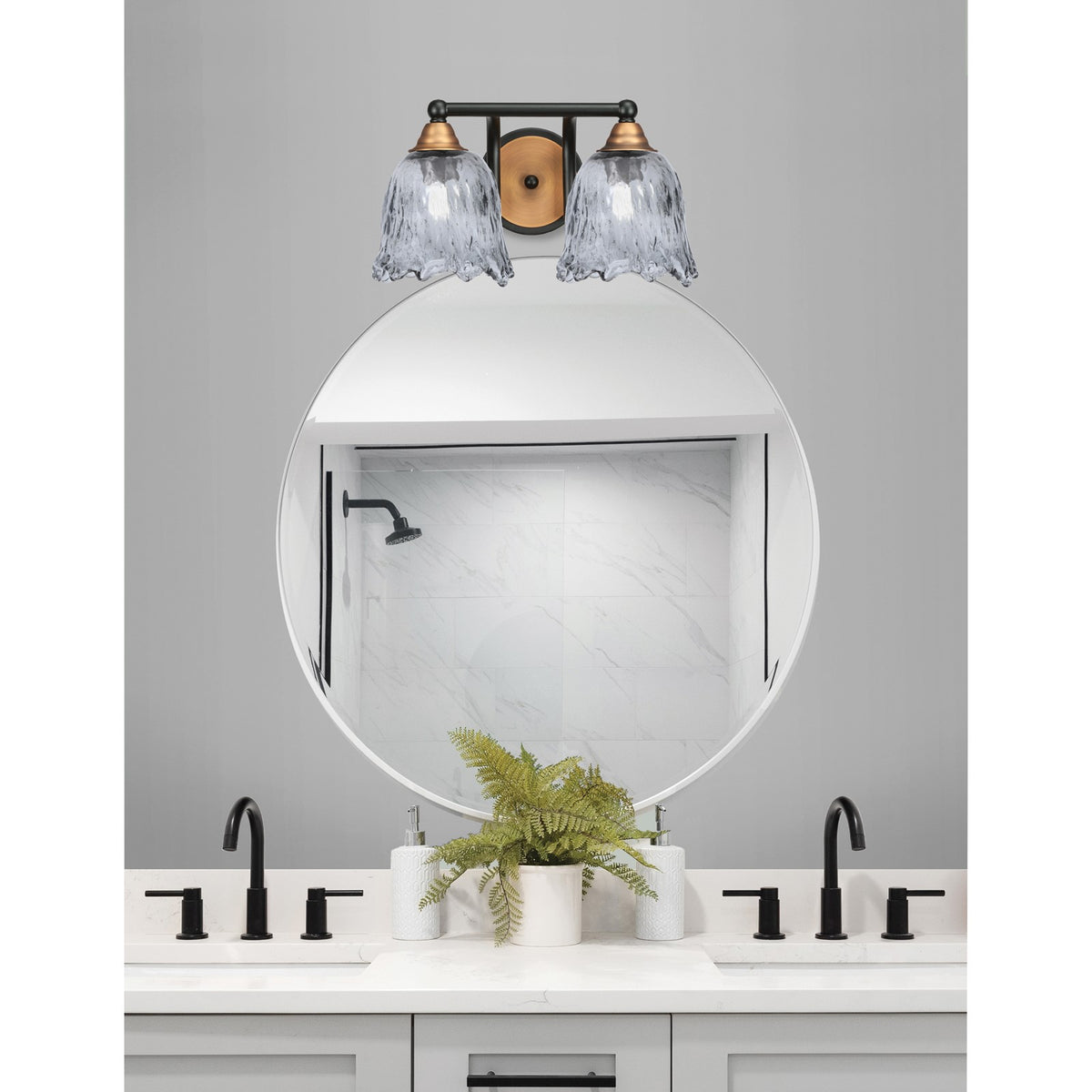 Toltec Paramount 8.75in 2-Light Bath Bar | Modern Matte Black and Brass with Smoke Lava Glass | Bathroom Vanity | 8 x 8.75 in | Model 3422-MBBR-4232