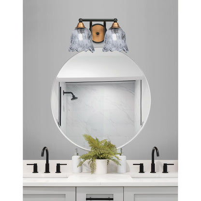 Toltec Paramount 8.75in 2-Light Bath Bar | Modern Matte Black and Brass with Smoke Lava Glass | Bathroom Vanity | 8 x 8.75 in | Model 3422-MBBR-4232