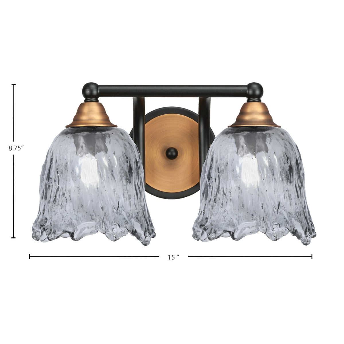 Toltec Paramount 8.75in 2-Light Bath Bar | Modern Matte Black and Brass with Smoke Lava Glass | Bathroom Vanity | 8 x 8.75 in | Model 3422-MBBR-4232