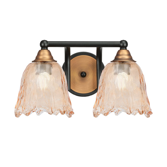 Toltec Paramount 8.75in 2-Light Bath Bar | Modern Matte Black and Brass with Amber Lava Glass | Bathroom Vanity | 8 x 8.75 in | Model 3422-MBBR-4233