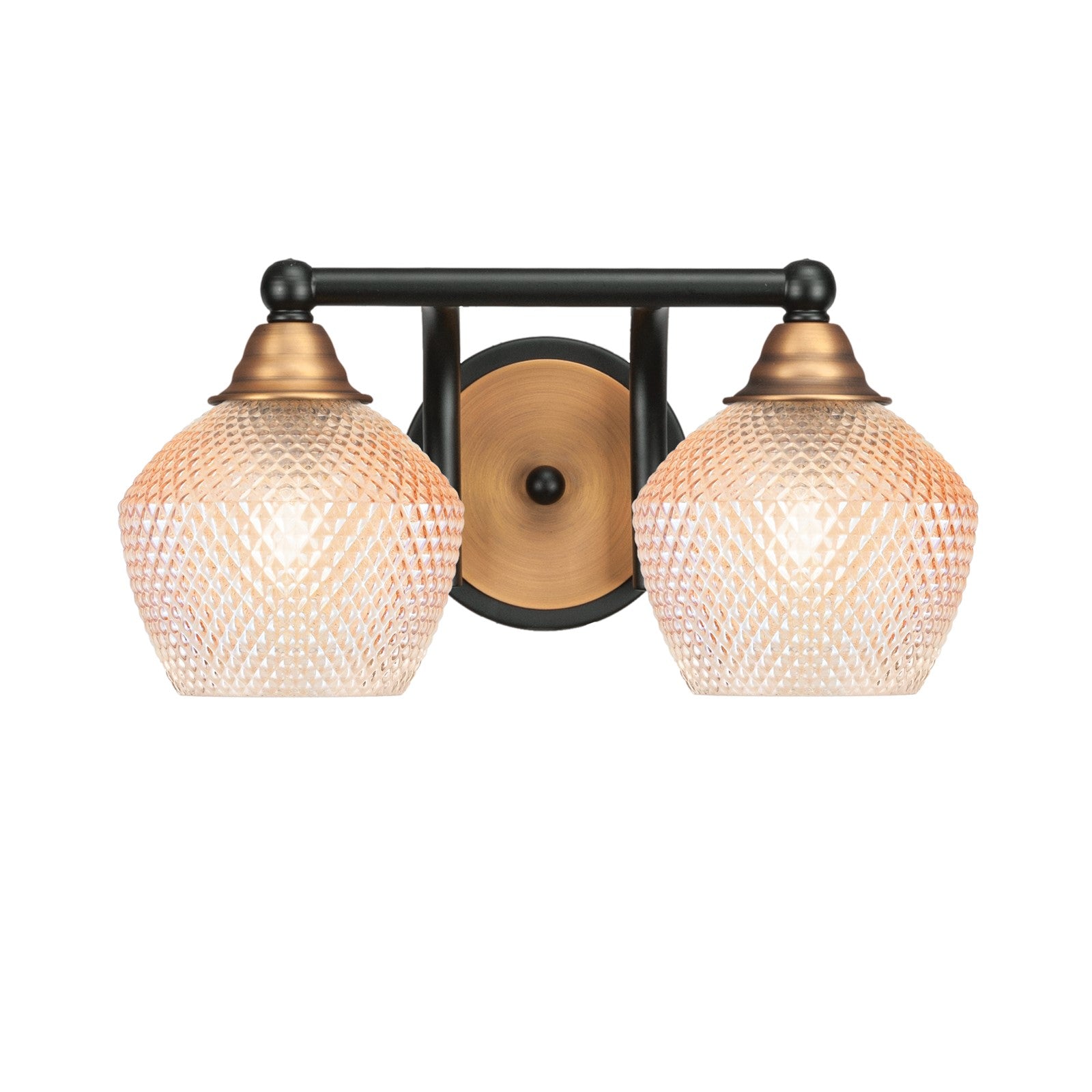 Toltec Paramount 14in 2-Light Bath Bar | Matte Black & Brass Steel and Amber Textured Glass | Bathroom Vanity | 14.25 x 8 x 7.5 in | Model 3422-MBBR-4623
