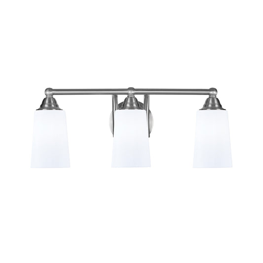 Toltec Paramount 3-Light Bath Bar | Brushed Nickel and White Opal Glass | Bathroom Vanity & Powder Room | 7.25 x 8.75 in | Model 3423-BN-261