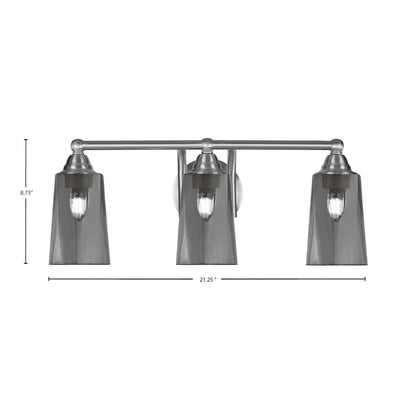 Toltec Paramount 3-Light Bath Bar | Brushed Nickel and Smoke Bubble Glass | Bathroom Vanity & Powder Room | 7.25 x 8.75 in | Model 3423-BN-262