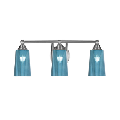 Toltec Paramount 3-Light Bath Bar | Brushed Nickel and Blue Gradient Glass | Bathroom Vanity & Powder Room | 7.25 x 8.75 in | Model 3423-BN-265