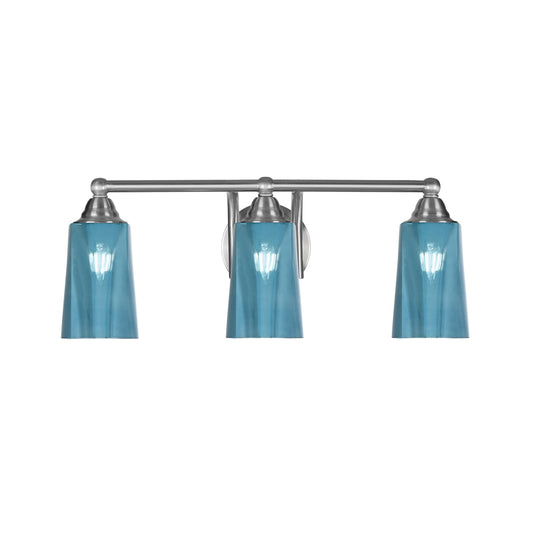 Toltec Paramount 3-Light Bath Bar | Brushed Nickel and Blue Gradient Glass | Bathroom Vanity & Powder Room | 7.25 x 8.75 in | Model 3423-BN-265