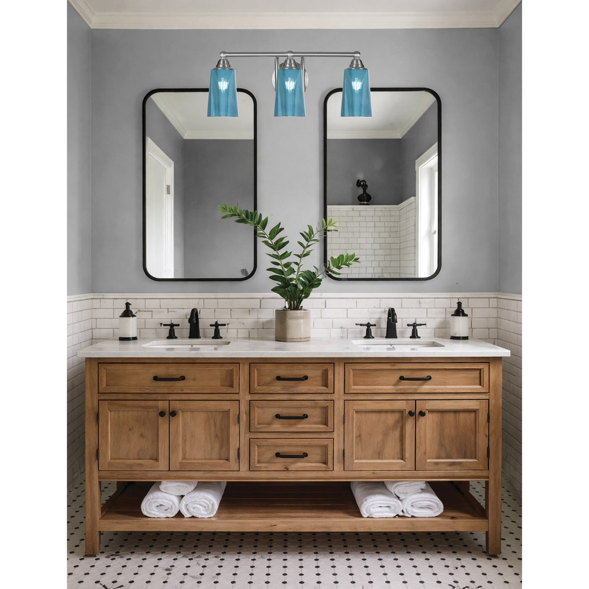 Toltec Paramount 3-Light Bath Bar | Brushed Nickel and Blue Gradient Glass | Bathroom Vanity & Powder Room | 7.25 x 8.75 in | Model 3423-BN-265
