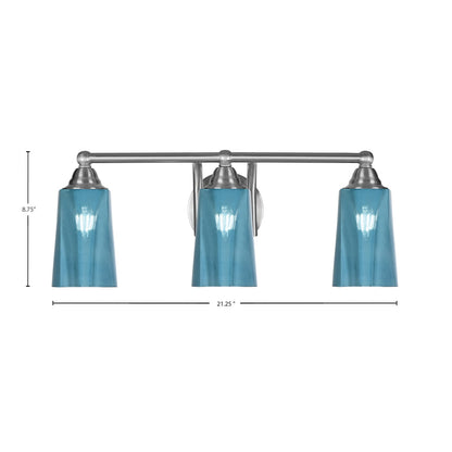 Toltec Paramount 3-Light Bath Bar | Brushed Nickel and Blue Gradient Glass | Bathroom Vanity & Powder Room | 7.25 x 8.75 in | Model 3423-BN-265