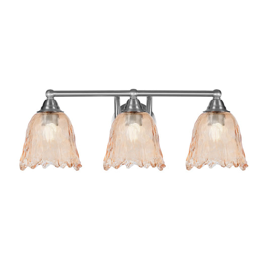 Toltec Paramount 3-Light Bath Bar | Brushed Nickel Steel and Amber Bubble Glass | Bathroom Vanity & Powder Room | 8 x 8.75 in | Model 3423-BN-4233