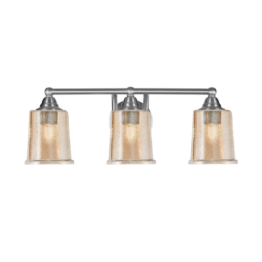 Toltec Paramount 3-Light Bath Bar | Brushed Nickel and Amber Bubble Glass | Bathroom Vanity & Powder Room | 7.25 x 7.75 in | Model 3423-BN-5033