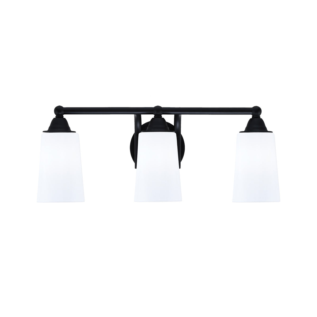 Toltec Paramount 3-Light Bath Bar | Matte Black Steel and White Opal Glass | Bathroom Vanity & Powder Room | 7.25 x 8.75 in | Model 3423-MB-261